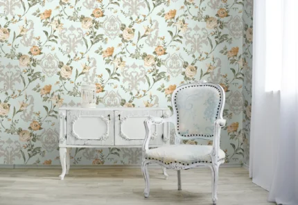 Mint Embossed Wallpaper – Flocked Roses (7803-2)